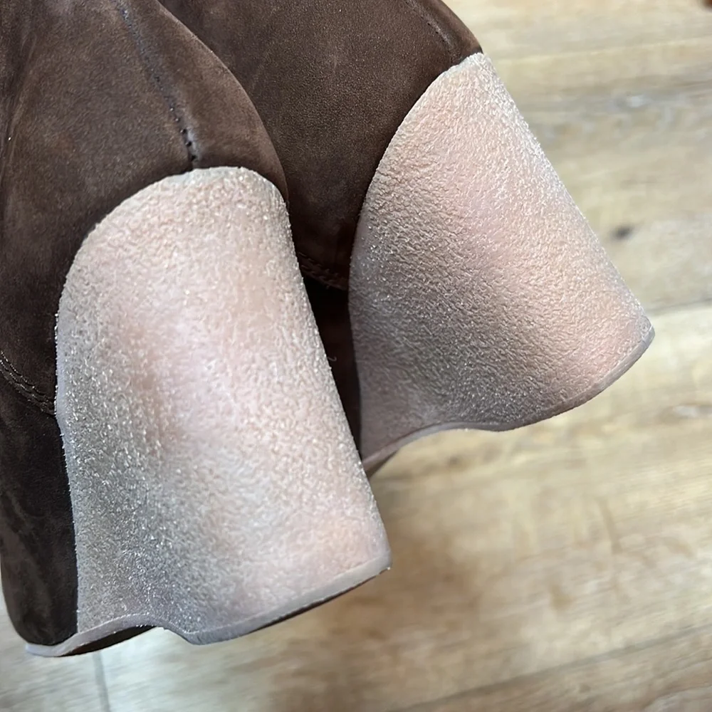 Vanessa Bruno Athe Brown Leather Pull On Wedge Booties 36/6